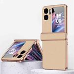For OPPO Find N2 Flip Litchi Pattern Electroplating Frame Magnetic Phone Case with Protective Film(Champagne Gold)