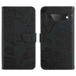 For Google Pixel 7A Skin Feel Butterfly Peony Embossed Leather Phone Case(Black)
