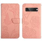 For Google Pixel 7A Skin Feel Butterfly Peony Embossed Leather Phone Case(Pink)