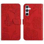 For Samsung Galaxy M14 5G Skin Feel Butterfly Peony Embossed Leather Phone Case(Red)