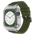 Crystal Clear Polycarbonate Case Silicone Watch Band For Apple Watch Series 8&7 45mm / SE 2&6&SE&5&4 44mm / 3&2&1 42mm(Army Green)