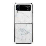 For Samsung Galaxy Z Flip3 5G Marble Pattern Glass Protective Phone Case(White)