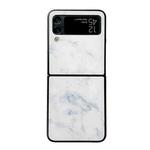 For Samsung Galaxy Z Flip4 5G Marble Pattern Glass Protective Phone Case(White)