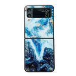 For Samsung Galaxy Z Flip4 5G Marble Pattern Glass Protective Phone Case(Blue)