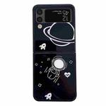 For Samsung Galaxy Z Flip3 5G Minimal Astronaut Pattern Glass Protective Phone Case(Black)