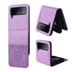 For Samsung Galaxy Z Flip3 5G Embossed Sunflower Leather Phone Case(Purple)