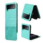 For Samsung Galaxy Z Flip3 5G Embossed Sunflower Leather Phone Case(Green)