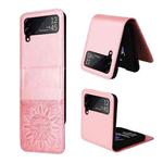 For Samsung Galaxy Z Flip3 5G Embossed Sunflower Leather Phone Case(Rose Gold)