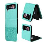 For Samsung Galaxy Z Flip4 5G Embossed Sunflower Leather Phone Case(Green)