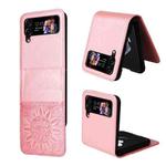 For Samsung Galaxy Z Flip4 5G Embossed Sunflower Leather Phone Case(Rose Gold)