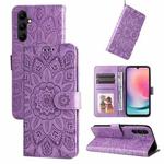 For Samsung Galaxy A24 4G Embossed Sunflower Leather Phone Case(Purple)