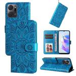 For Honor X7a Embossed Sunflower Leather Phone Case(Blue)