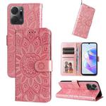 For Honor X7a Embossed Sunflower Leather Phone Case(Rose Gold)