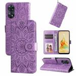 For OPPO Reno8 T 4G Embossed Sunflower Leather Phone Case(Purple)