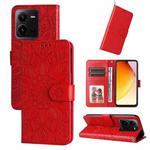 For vivo V25 5G/V25e 4G Embossed Sunflower Leather Phone Case(Red)