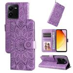 For vivo V25 5G/V25e 4G Embossed Sunflower Leather Phone Case(Purple)