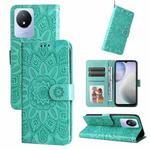 For vivo Y02 4G Embossed Sunflower Leather Phone Case(Green)