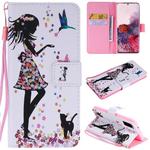 For Galaxy S20 Painting Horizontal Flip Leather Case with Holder & Card Slot & Lanyard(Woman and Cat)