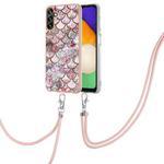 For Samsung Galaxy A34 5G Electroplating IMD TPU Phone Case with Lanyard(Pink Scales)