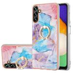 For Samsung Galaxy A34 5G Electroplating Pattern IMD TPU Shockproof Phone Case with Ring Holder(Blue Marble)