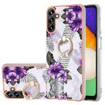For Samsung Galaxy A54 5G Electroplating Pattern IMD TPU Shockproof Phone Case with Ring Holder(Purple Flower)