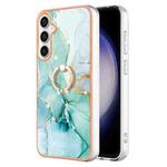 For Samsung Galaxy S23 FE 5G Electroplating Marble IMD TPU Phone Case with Ring Holder(Green 003)