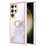 For Samsung Galaxy S24 Ultra 5G Electroplating Marble IMD TPU Phone Case with Ring Holder(White 006)