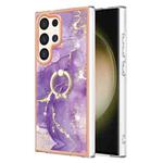 For Samsung Galaxy S24 Ultra 5G Electroplating Marble IMD TPU Phone Case with Ring Holder(Purple 002)