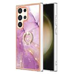 For Samsung Galaxy S24 Ultra 5G Electroplating Marble IMD TPU Phone Case with Ring Holder(Purple 001)