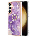 For Samsung Galaxy S24+ 5G Electroplating Marble IMD TPU Phone Case with Ring Holder(Purple 002)