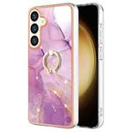For Samsung Galaxy S24+ 5G Electroplating Marble IMD TPU Phone Case with Ring Holder(Purple 001)