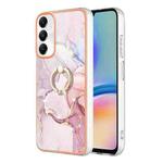 For Samsung Galaxy A05s Electroplating Marble IMD TPU Phone Case with Ring Holder(Rose Gold 005)