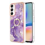 For Samsung Galaxy A05s Electroplating Marble IMD TPU Phone Case with Ring Holder(Purple 002)