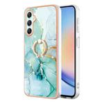 For Samsung Galaxy A25 5G Electroplating Marble IMD TPU Phone Case with Ring Holder(Green 003)