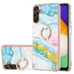 For Samsung Galaxy A55 Electroplating Marble IMD TPU Phone Case with Ring Holder(Green 004)