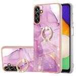 For Samsung Galaxy A55 Electroplating Marble IMD TPU Phone Case with Ring Holder(Purple 001)