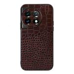 For OnePlus 11 Crocodile Texture Genuine Leather Phone Case(Coffee)