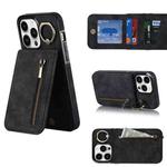 For iPhone 13 Retro Ring and Zipper RFID Card Slot Phone Case(Black)