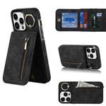 For iPhone 13 Pro Retro Ring and Zipper RFID Card Slot Phone Case(Black)