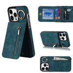 For iPhone 13 Pro Retro Ring and Zipper RFID Card Slot Phone Case(Blue)