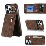 For iPhone 13 Pro Retro Ring and Zipper RFID Card Slot Phone Case(Brown)