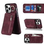 For iPhone 13 Pro Max Retro Ring and Zipper RFID Card Slot Phone Case(Wine Red)