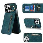 For iPhone 13 Pro Max Retro Ring and Zipper RFID Card Slot Phone Case(Blue)