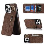 For iPhone 13 Pro Max Retro Ring and Zipper RFID Card Slot Phone Case(Brown)