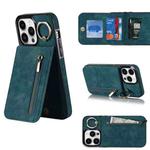 For iPhone 12 Pro Max Retro Ring and Zipper RFID Card Slot Phone Case(Blue)