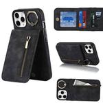 For iPhone 11 Pro Retro Ring and Zipper RFID Card Slot Phone Case(Black)