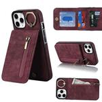 For iPhone 11 Pro Retro Ring and Zipper RFID Card Slot Phone Case(Wine Red)