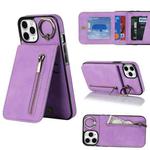 For iPhone 11 Pro Retro Ring and Zipper RFID Card Slot Phone Case(Purple)