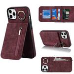 For iPhone 11 Pro Max Retro Ring and Zipper RFID Card Slot Phone Case(Wine Red)