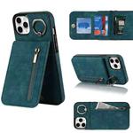 For iPhone 11 Pro Max Retro Ring and Zipper RFID Card Slot Phone Case(Blue)